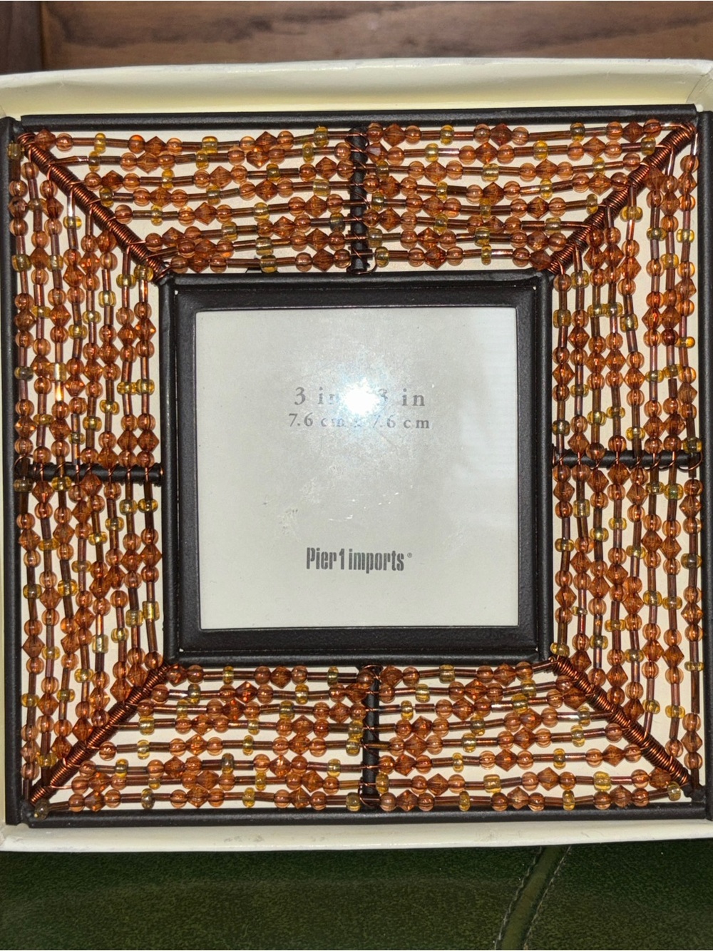 Pier 1 Amber and Gold Beaded Square Photo Frame 3x3